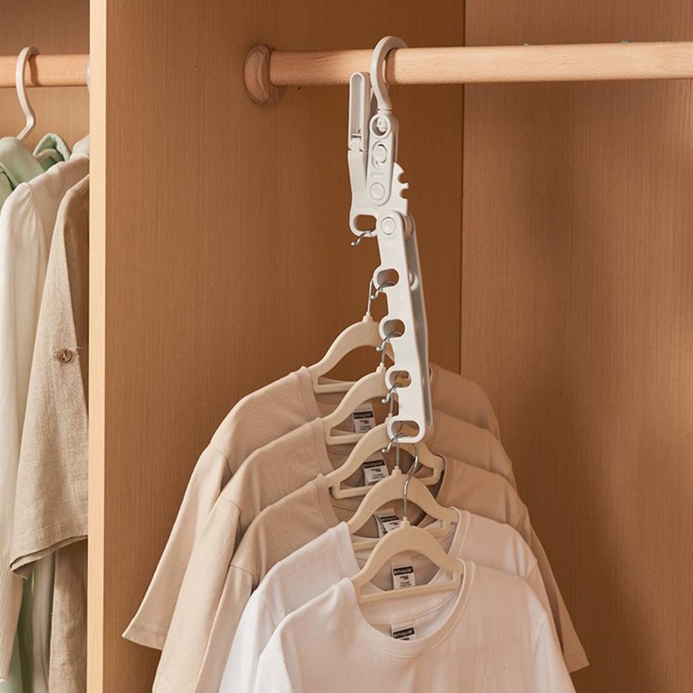 Foldable Travel Hanger,5-Hole Clothes Hanger,Adjustable Plastic Clothes Drying Rack,Saving Space Non-Trace Clothes Holder