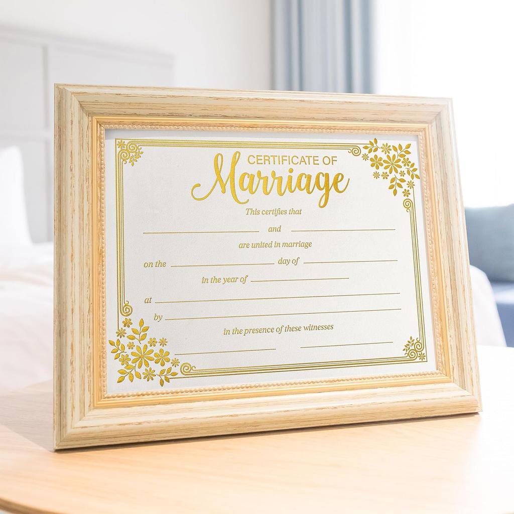 Lesnala 25Pcs Marriage Certificates with Gold Foil Edges Blank Thick Paper for Wedding Ceremony Official Newly Weds Expecting Proposals Supplies 11 X