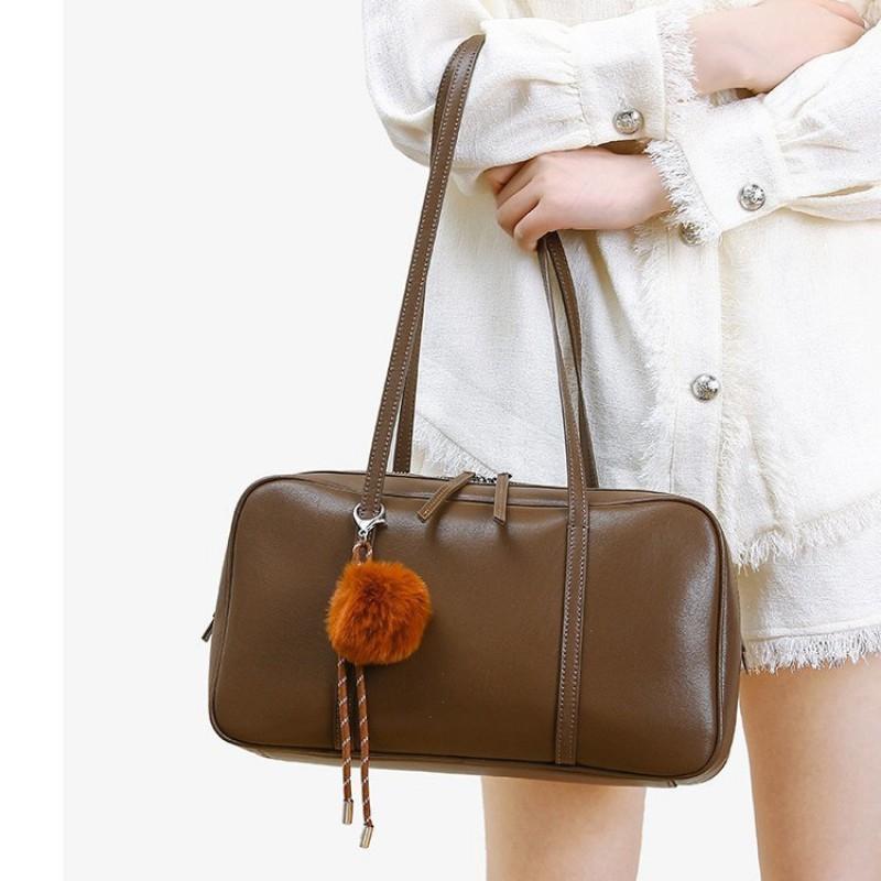 Genuine Leather Boston Bag Pillow North American College Style 2025 Commuter One-shoulder Underarm Cowhide Women's