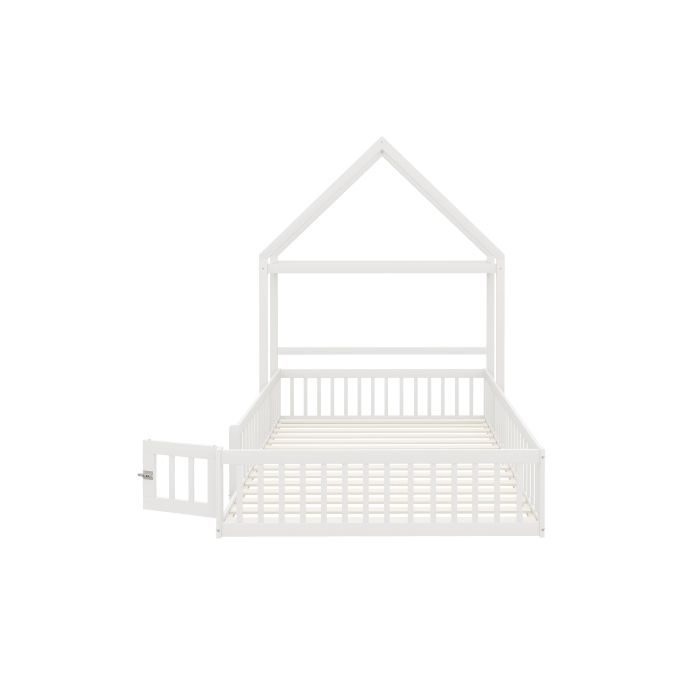 Lit bébé 140 x 200 avec espace de rangement, garde-corps complets, porte et sommier à lattes, blanc