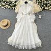 Retro Dress Women's Spring Ruffled Embroidered Single-breasted Dress