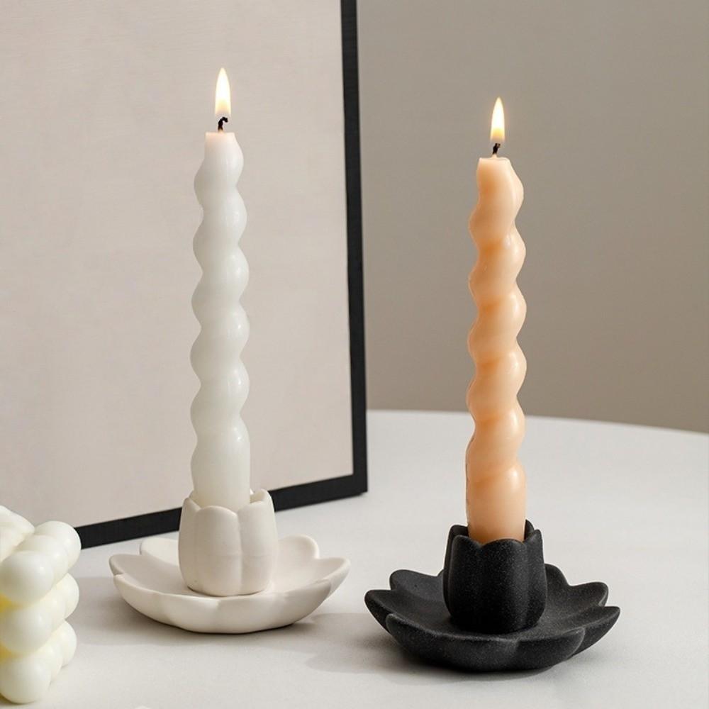 Tray Ceramic Lotus Candle Holder Meditation Decorative Flower Candlestick Vintage Artistic Zen Style Candle Cup Indoor Use
