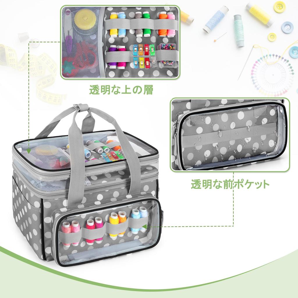 Luxja Sewing Box, Sewing Bag, Double Layer, Large Capacity, with Transparent Compartment and Removable Divider, for Storing and Carrying Sewing Tools,