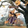 Halloween Horror Witch Doll Hanging Ornaments Flying Witch with Broom Pendant Halloween Party Decoration for Home DIY Wreath