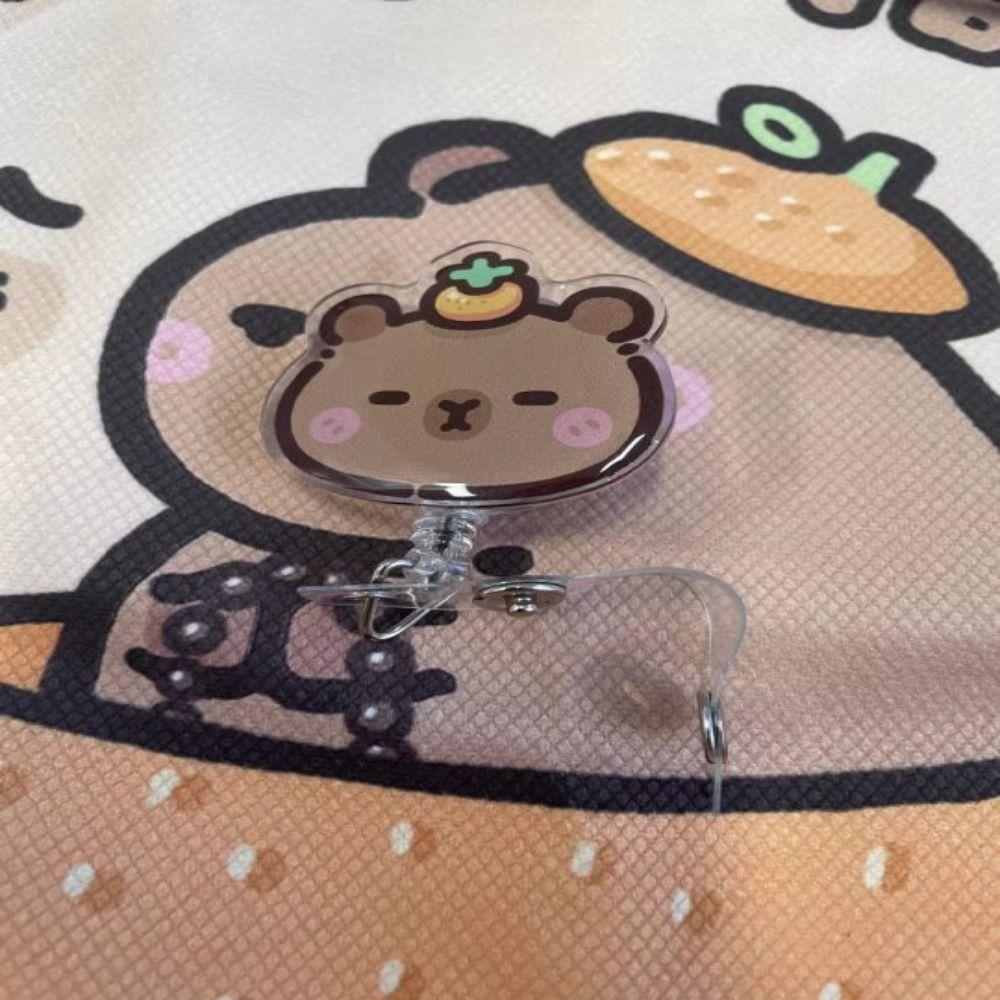 ID Card Clips Name Card Holder Acrylic Hospital Badge Holder Capybara Badge Reel  Office Supplies