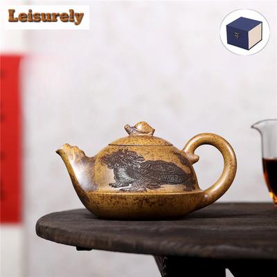 Teiera Yixing in Argilla Viola da 430 ml Fatta a Mano Teiera Tartaruga Drago Argilla a Sezione Ipertermica Minerale Grezzo Bollitore per Infusione Tè Servizio da Tè Zisha Regalo