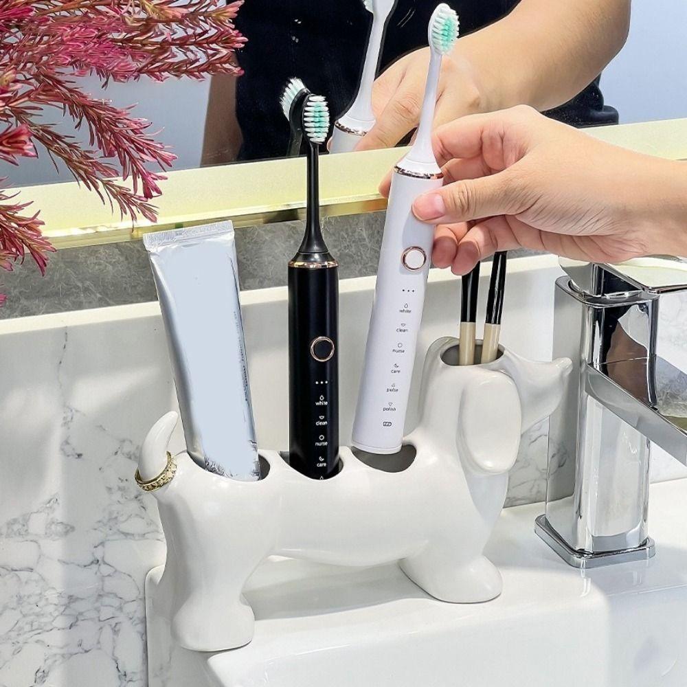 Space Saving Dachshund Toothbrush Holder Ceramic Toothbrush Storage Rack  for Bathroom