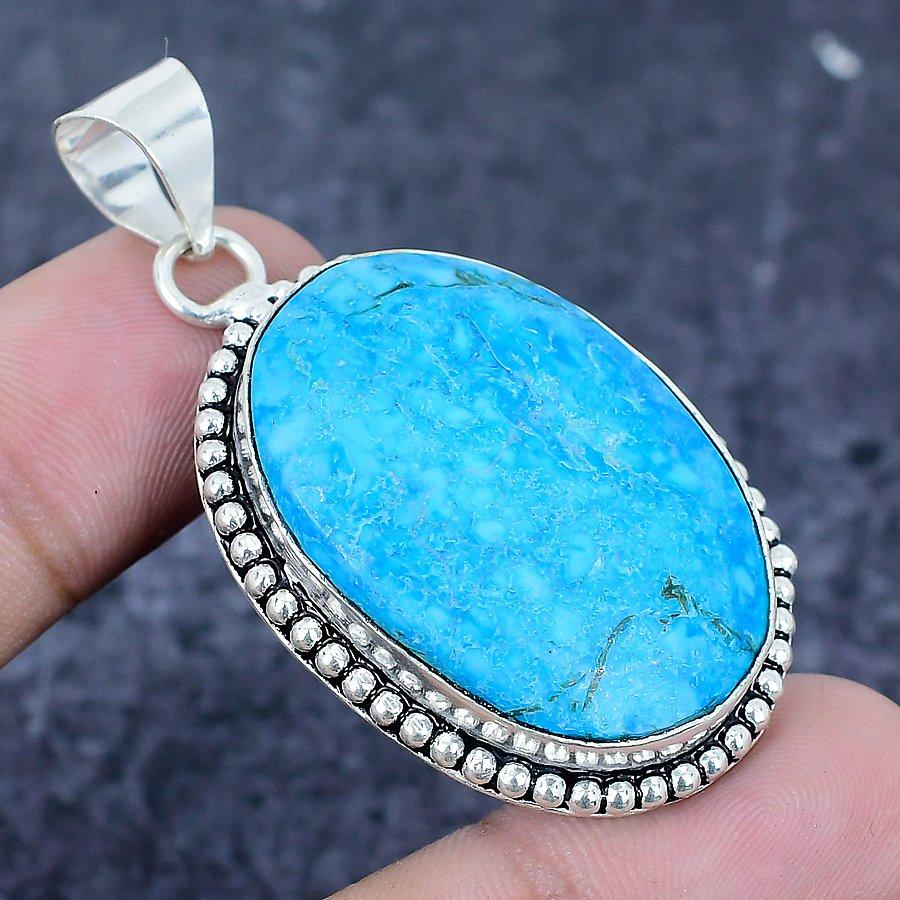Tibetan Turquoise Gemstone 925 Sterling Silver Jewelry Pendant 2.13" I4i01