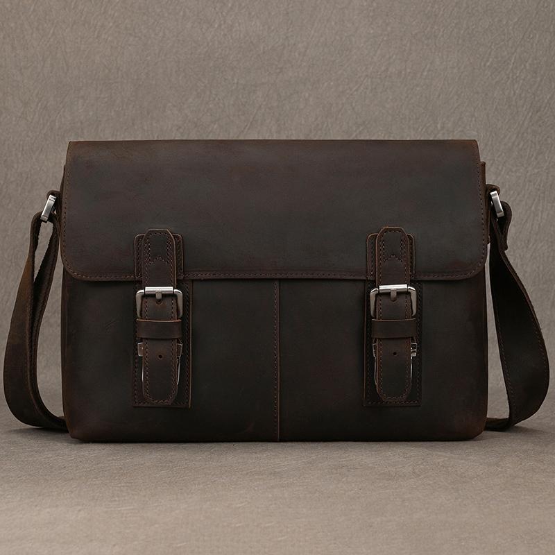 Top Layer Cowhide Crazy Horse Leather 9.7 "iPad Leather Shoulder Bag Crossbody Handbag For Men Male Messenger Bag