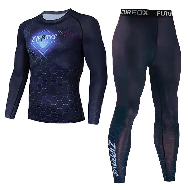 Męski szybkoschnący sportowy zestaw dwuczęściowy: Koszulka z długim rękawem i spodnie do koszykówki i kolarstwa