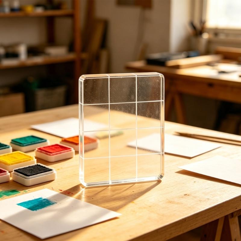 Scrapbooking Stamping Holder Clear Acrylic Placement Block with Guide Lines for Album Making, Journaling, and Creative Paper Projects for Daily Use