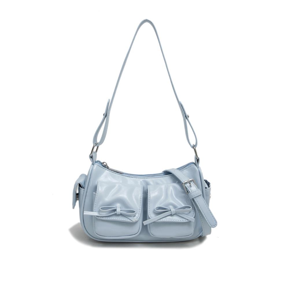 Multiple Pockets Bow Crossbody Bag Y2K Women Handbag Portable PU Leather Underarm Bag Outdoor
