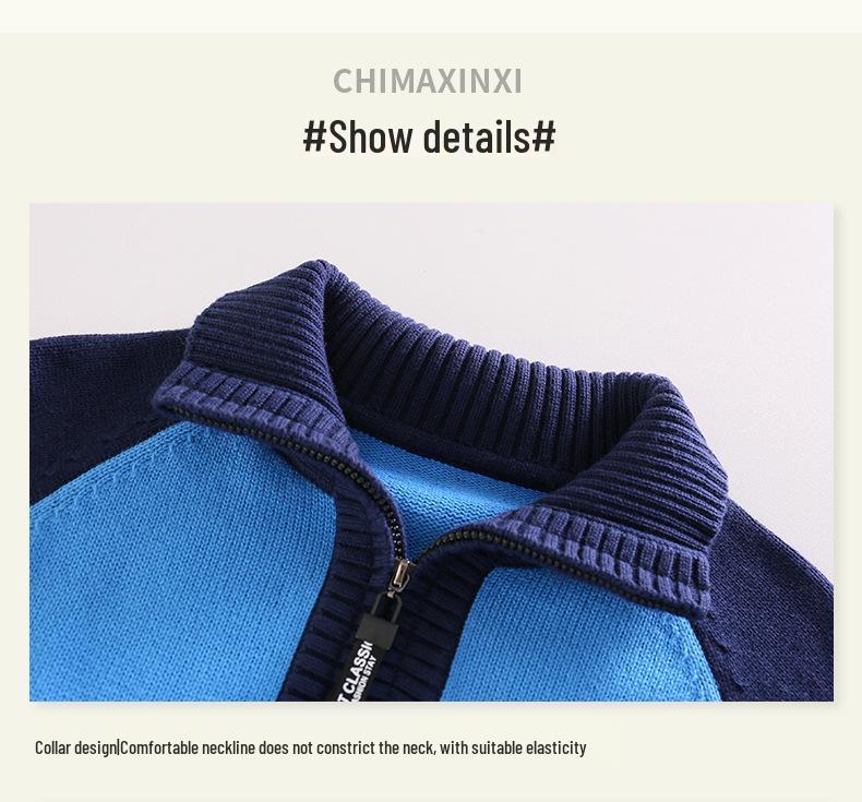 Boys' Cotton Half-Zip Fleece-Lined Knitted Pullover Sweater