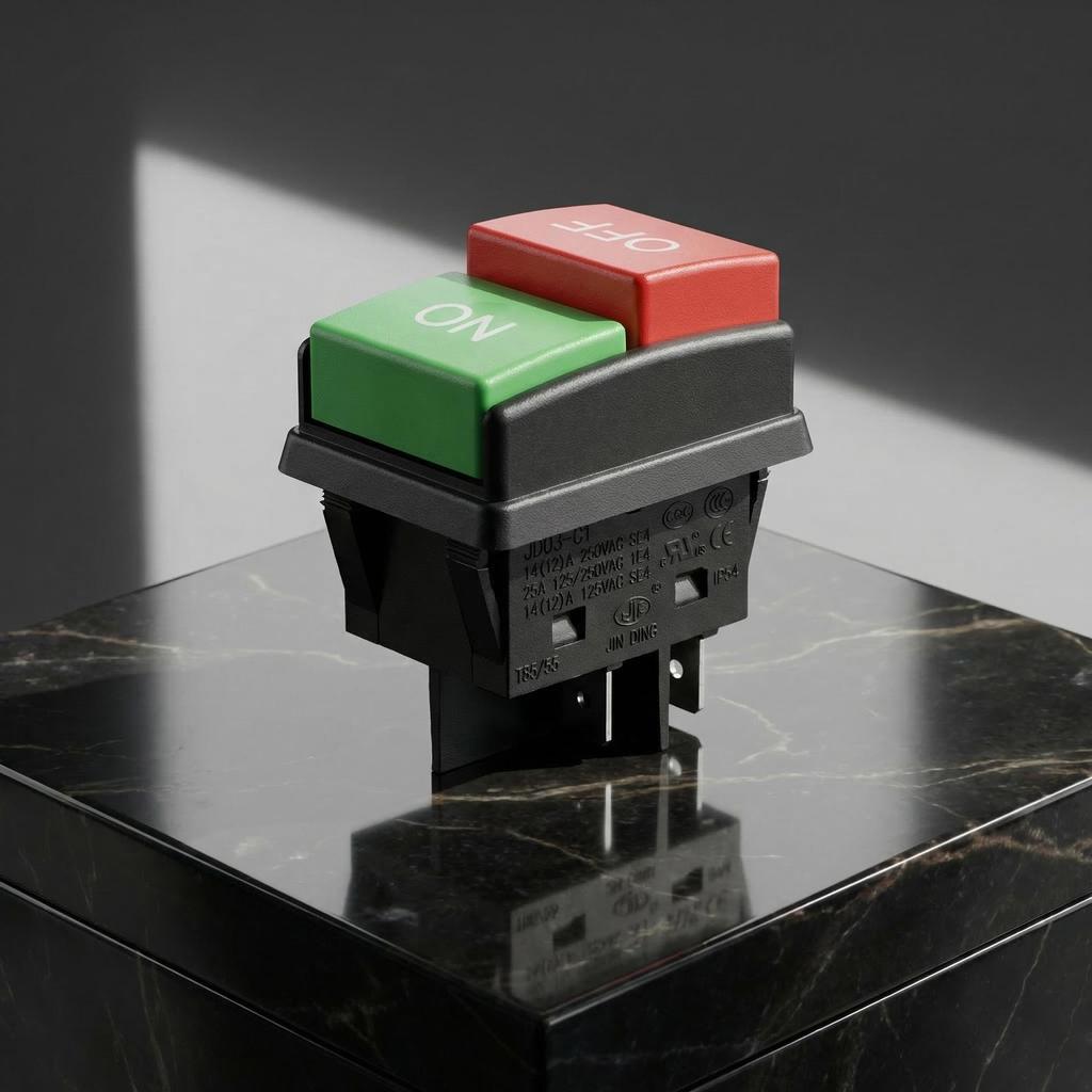 25A High Power AC Rocker Switch for Washing Machines - Red/Green Buttons