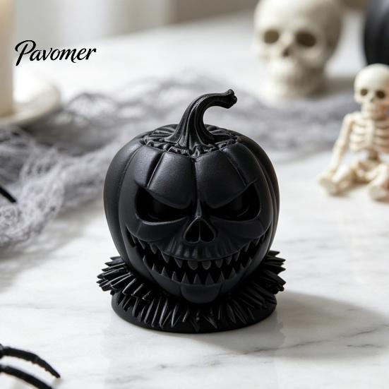 Cool Personalized Festive Props 3D Printed Evil Pumpkin Head Figurine with Ruffled Collar, Gothic Dark Thrilling Party Atmosphere Decor Jack O Lantern