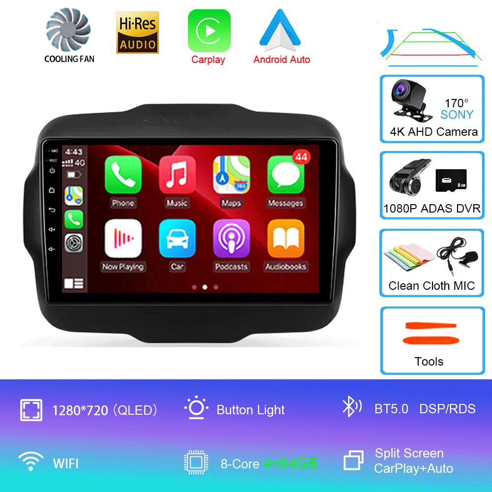 Car Radio Android 14 Multimedia Player For Jeep Renegade 2016-2020 Carplay Android Auto Stereo 4G Wifi 360 camera head unit DVD
