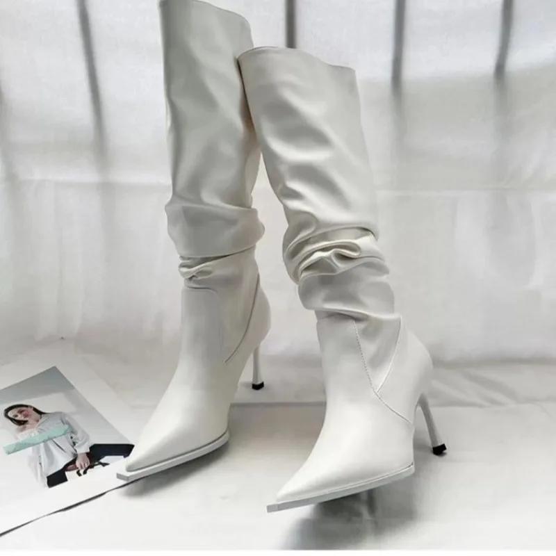 Fashion Women's Shoes 2024 Hot Sale Sleeve Women's Boots Winter Pointed Toe Solid Sexy High Tube Stilettos or Thin Heels Fashion Boots
