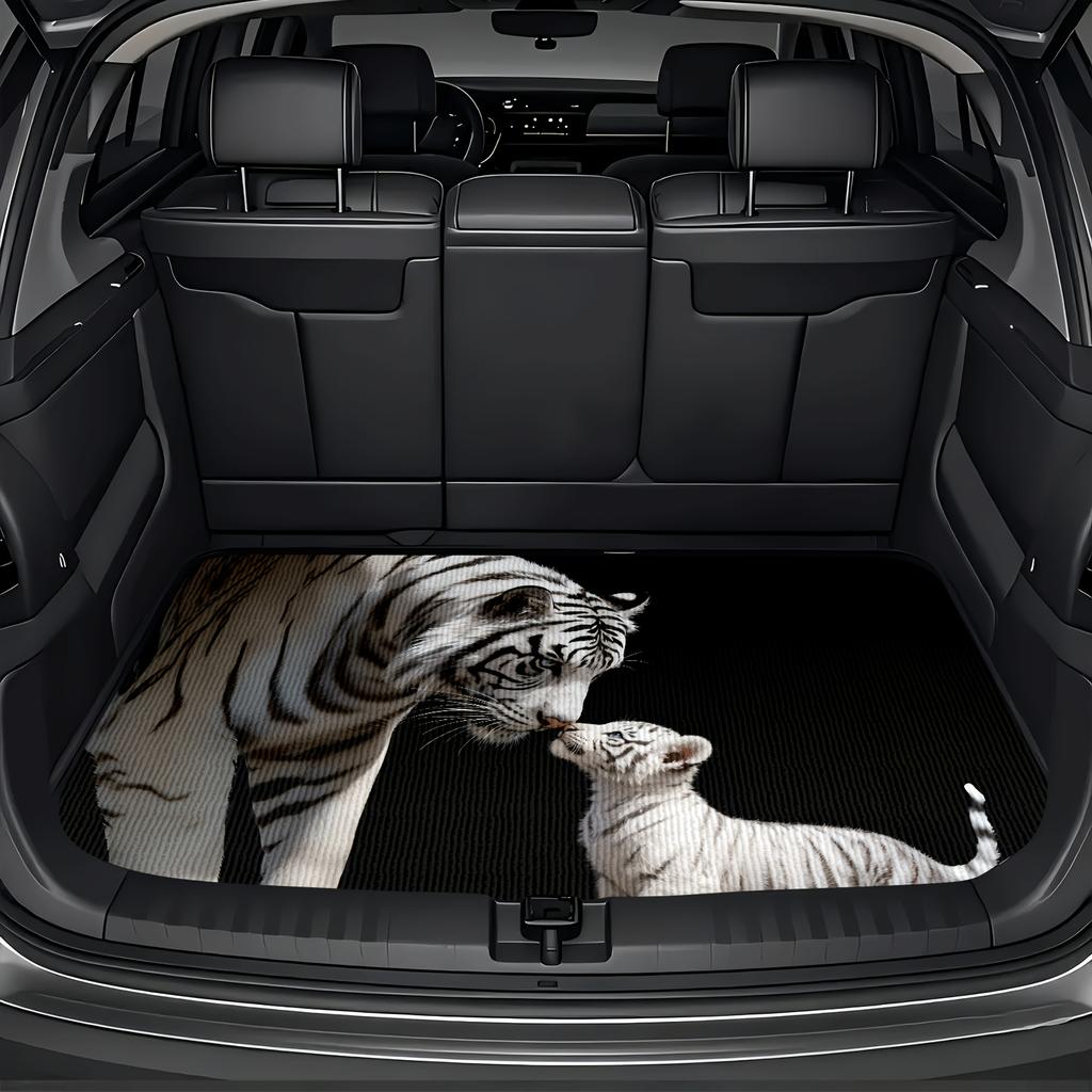 1Pcs White Tiger Mother Cub Car Trunk Mat with Anti Slip Cargo Liner Waterproof Rear Storage Protector Floor Mat for SUV Sedan V