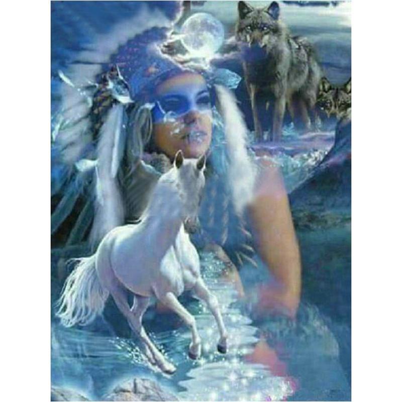 5D DIY Diamond Painting White horse Diamond Embroidery Kits Cross ...