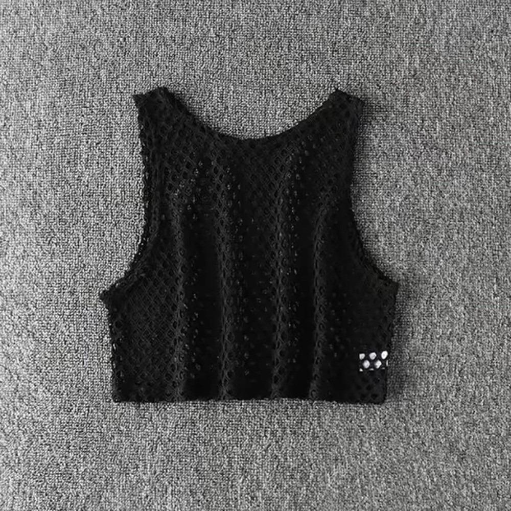 Sexy Style Hollow Out Top Short Vest Fishnet Vest Female Tops Mesh T-shirt  Summer Wear S чёрный