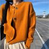 Autumn Winter Round Neck Solid Color Cardigan Sweater Women Casual Fashion Vintage Knitting Coat Top