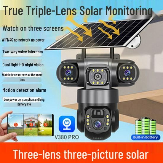 4G Triple-Lens Solar Camera with HD Night Vision & WiFi Connectivity