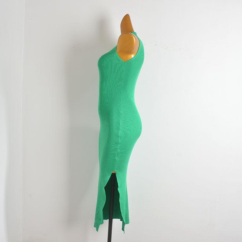 Foreign Trade Single Half Turtleneck Knitted Dress for Women Spring and Summer New Solid Color Long Dress Hot Girl Slim Sleeveless Vest Dress