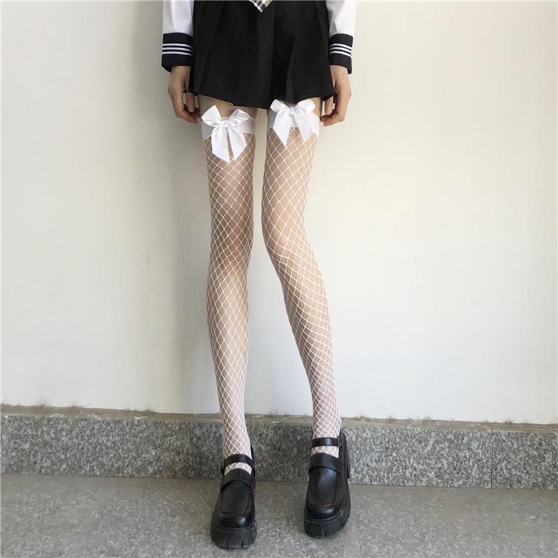 Sheer Black Over-the-Knee Lace Fishnet Stockings with Mid-Calf Erotic Design A8