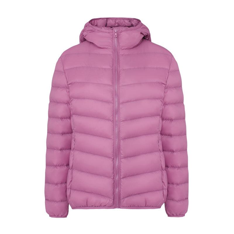 Giacca Piumino Leggera con Cappuccio da Donna - 90% Piuma, Colore Unito, Calda Casual Taglie Forti per Autunno/Inverno.