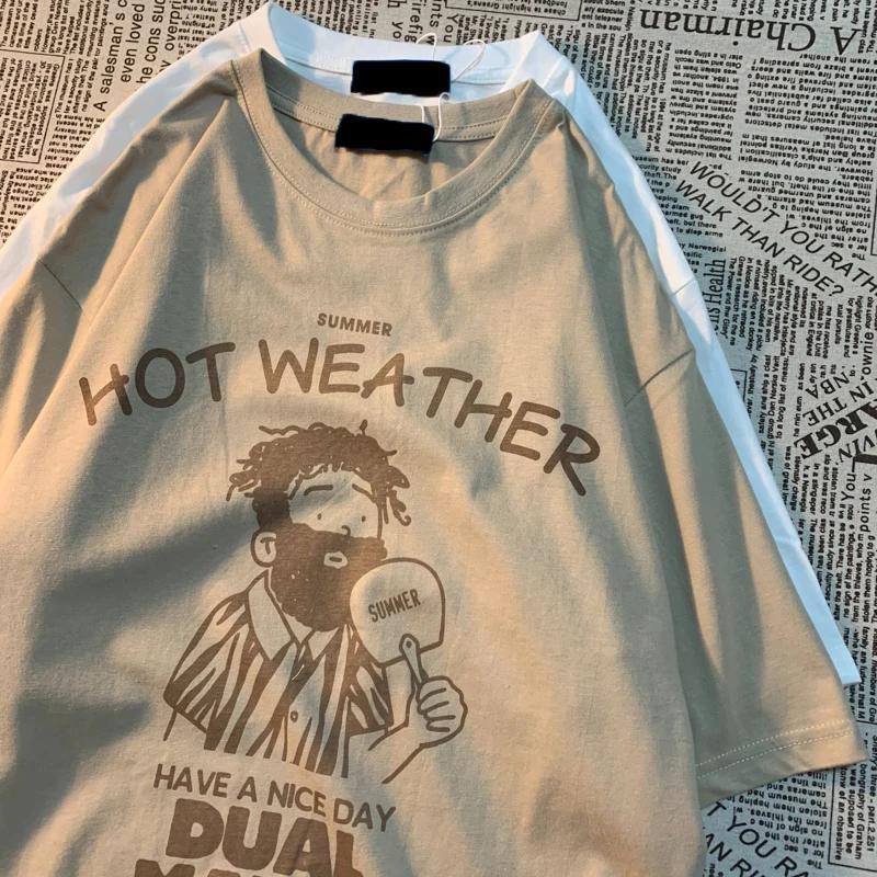 Think About Your Appearance American Retro Trendy Brand Printed Short Sleeved T-shirt Loose Oversized Short Tee Cotton Men Women