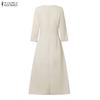 ZANZEA Women Casual Round Neck 3/4 Sleeve Loose Dress