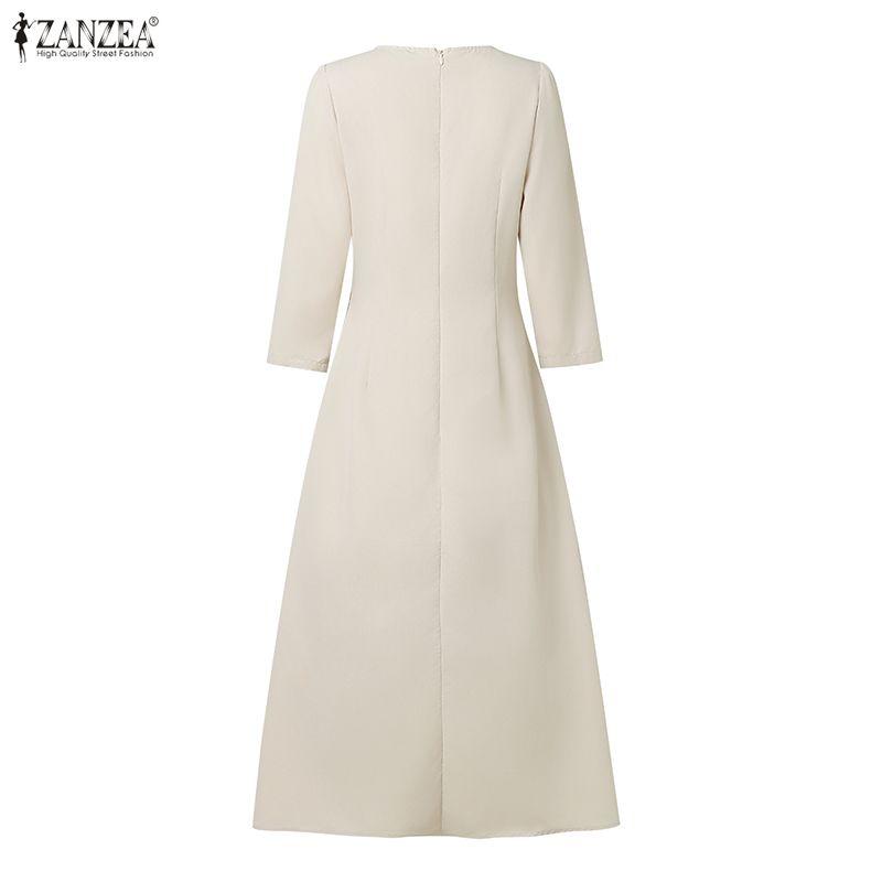 ZANZEA Women Casual Round Neck 3/4 Sleeve Loose Dress