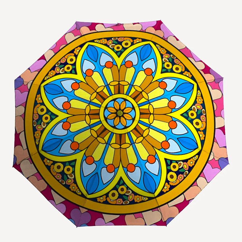 

1pc Stained Glass Mandala Folding Umbrella, Durable, Suitable for Outdoor Activities or Rain, Suitable for Commuting yy251027076