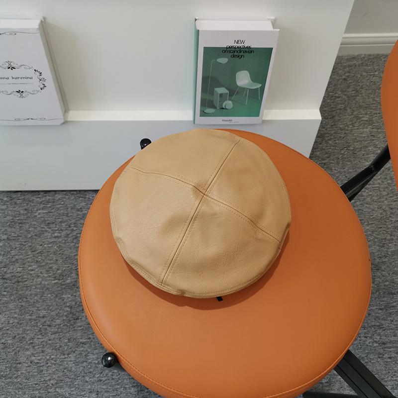 Hat female trendy versatile retro PU leather Internet celebrity beret octagonal autumn and winter British painter hat men