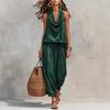 Damen Sommer Zweiteilige Sets Trägerloses Oberteil mit Wasserfallausschnitt und Crop Pants Passende Sets