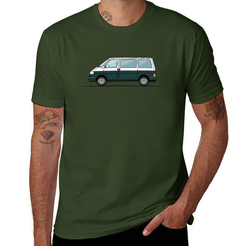 T4 Bus White Green Tshirt Funnys Anime Clothes Graphics Unisex Workout Shirt