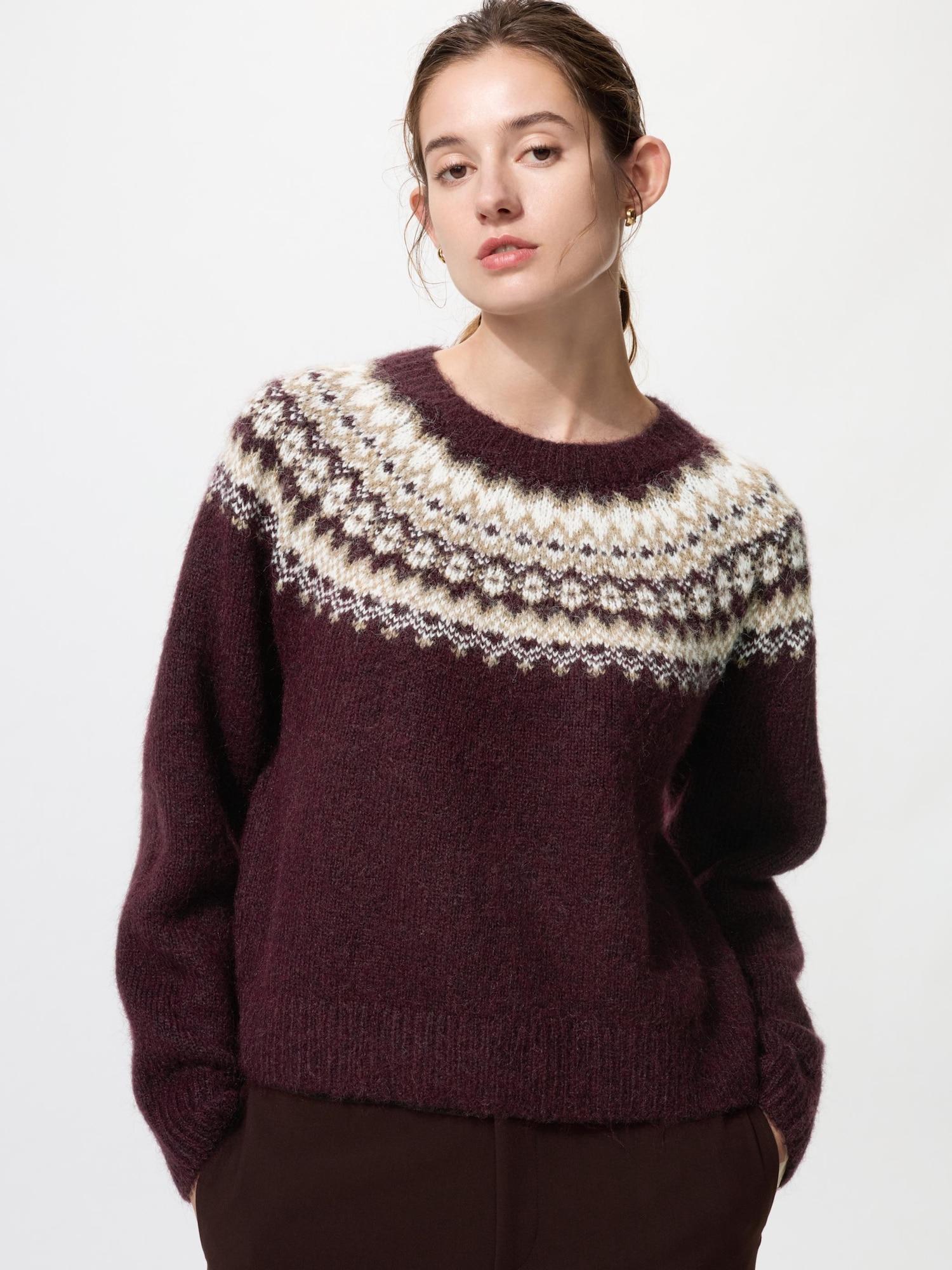

Uniqlo Пушистый свитер с круглым вырезом в стиле Fair Isle 19 WINE/WOMEN 3XL