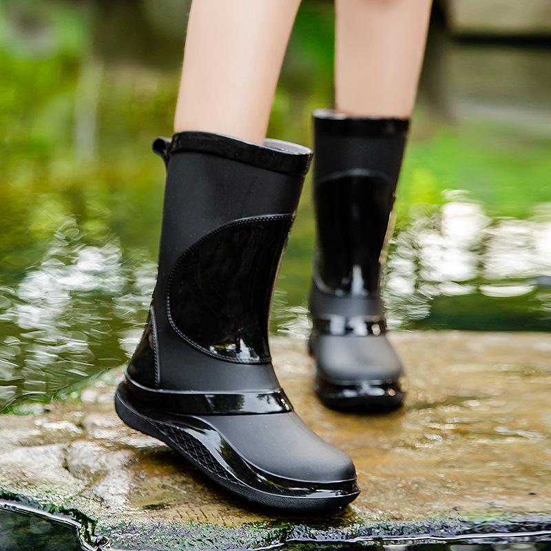 

Thickened women s rain shoes fashion middle tube outer wear water shoes warm non-slip rain boots waterproof boots rubber shoes 36 чёрный