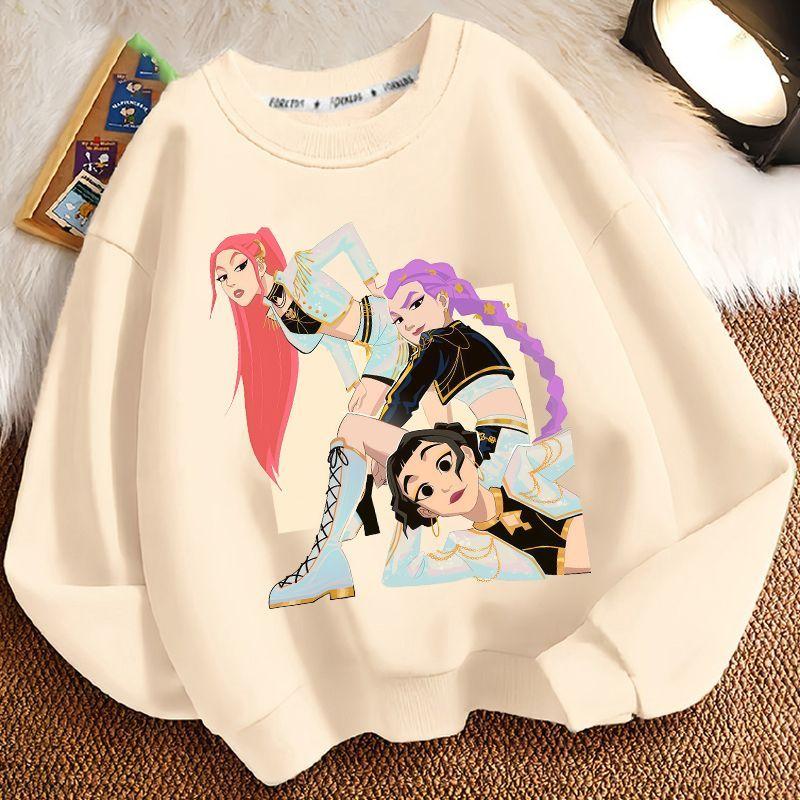 Children's Cartoon Witch Hunt Team Round-neck Hoodies for Autumn and Winter, Loose Long-sleeved Casual Hoodies for Boys and Girls