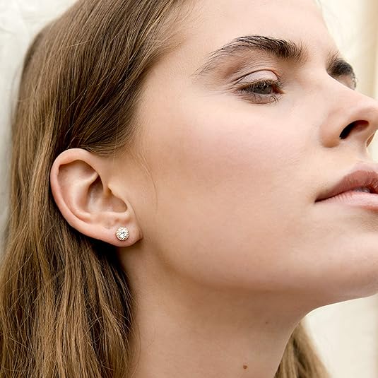 Cercei Stud Earrings for Women Halo with Cubic Zirconia 14K Gold Plated Hypoallergenic