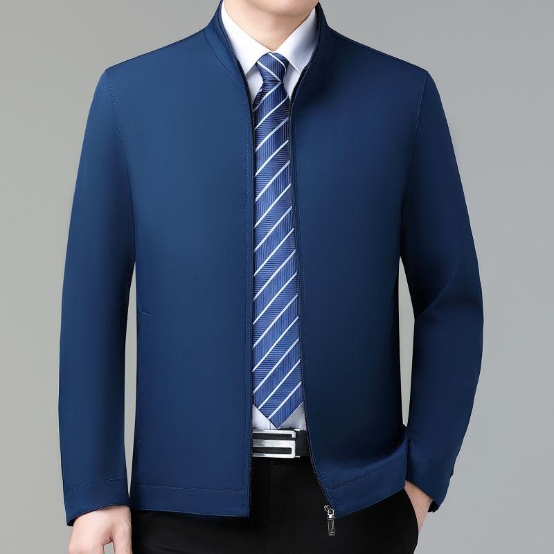 Spring and Autumn Stand Collar Jacket Men's Mulberry Silk Thin Top Middle-aged Dad Clothes Civil Servants and Leading Cadres Jackets