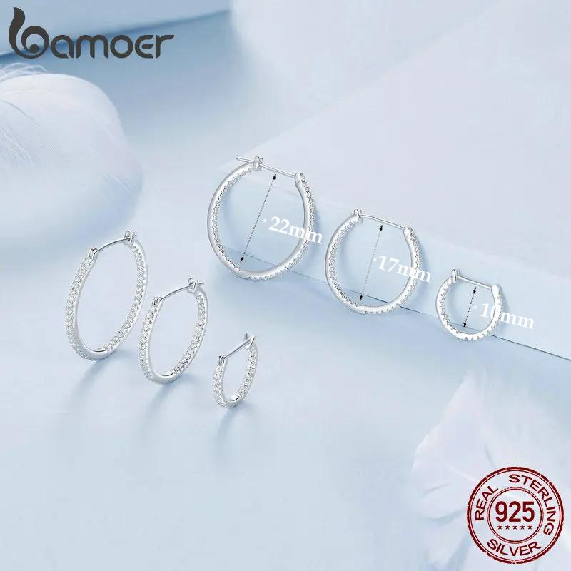 BAMOER 925 Silver Cubic Zirconia Hoop Earrings, White Gold Plated Lightweight Hypoallergenic Hoop Earrings for Women