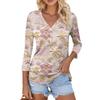 Women's Casual Fashion Sexy Comfortable Christmas Print V-Neck Button Three-quarter Sleeve Top
