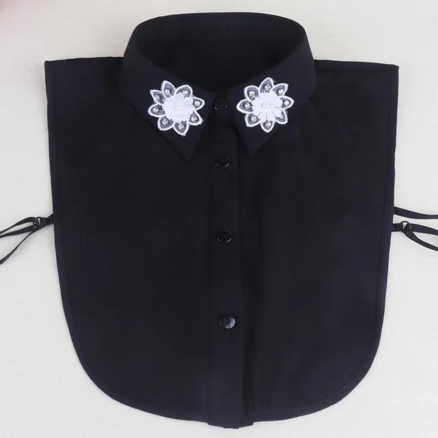 Fashion Ladies Fake Collar for Women Chiffon Fake Collar Rhinestone False Collar Lapel Detachable Button Half-Shirt Blouse Top