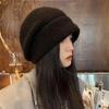 Wool knitted hat women's new autumn and winter thickened warm wool hat big head circumference showing small face cold hat