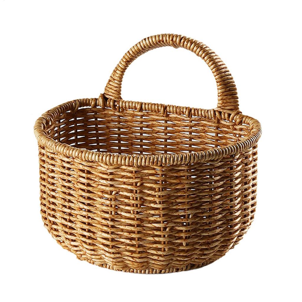 Hangable Kitchen Storage Basket Imitated Rattan Small Hangings Organizer Basket Organizer with Handle for Kitchen Ginger Garlic