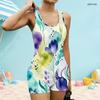 Women Plus Size Square Neck Wide Strap Printed One Piece Boyshort Swimsuit