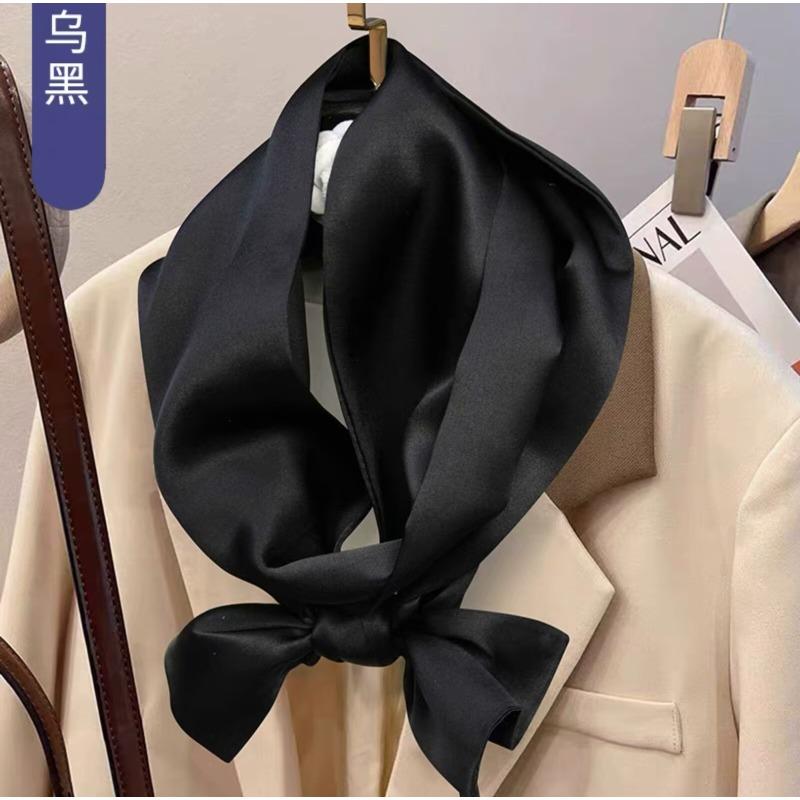 

Hangzhou silk solid color mulberry silk silk scarf women s double-layer double-sided long streamer scarf temperament versatile silk small scarf 145cm чёрный