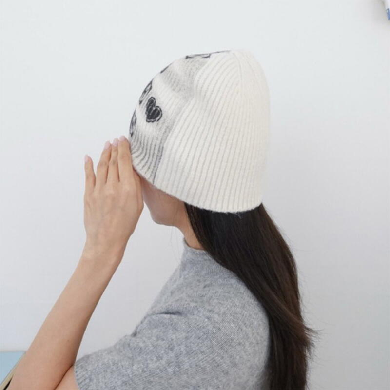 Women s Beanie Cursive Goljinit Heart Hat C8678_Gray