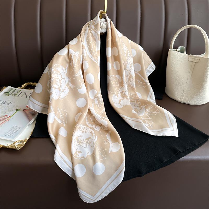 Women's Retro Twill Silk Scarf - 90cm Versatile Shawl for Travel & Sun Protection